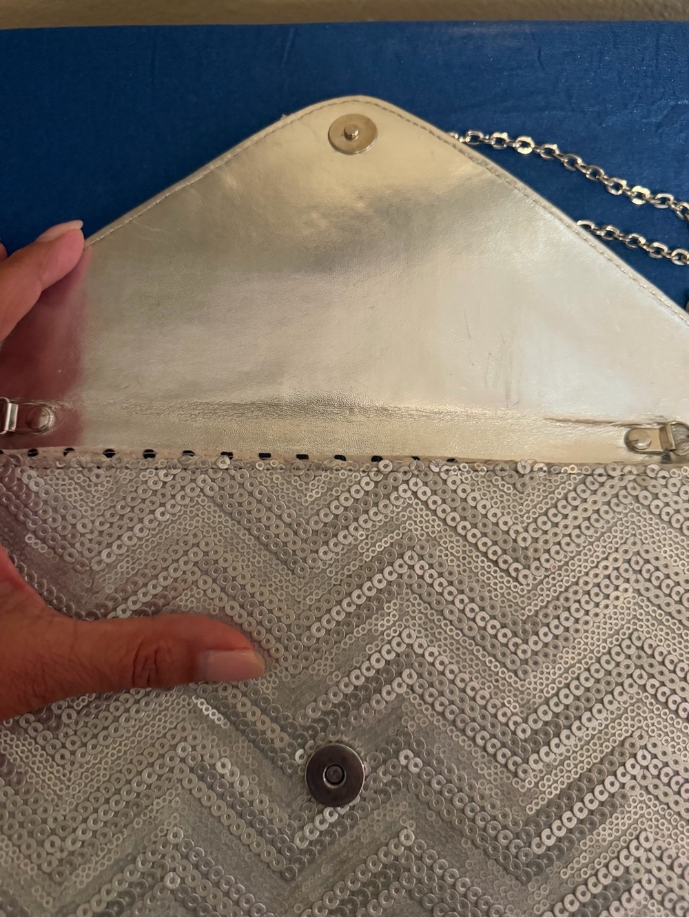 Urban Expressions Silver Sequin Chevron Envelope Clutch with Chain